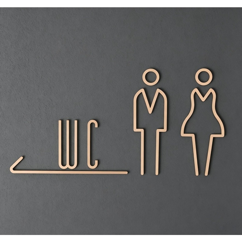 Home Bathroom Door Signs - Złoty znak na drzwi toalety z