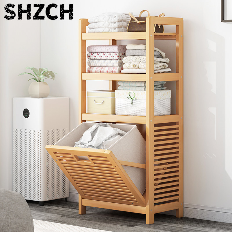 Home Bathroom Ventilation - Wielopoziomowy bambusowy kosz na pranie z