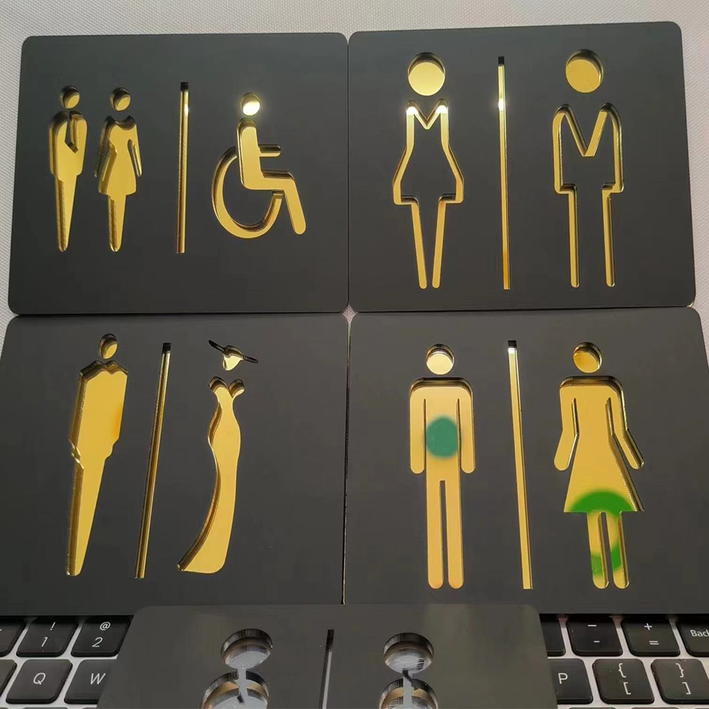Home Bathroom Door Signs - Matowy czarny złoty znak toalety Płyta
