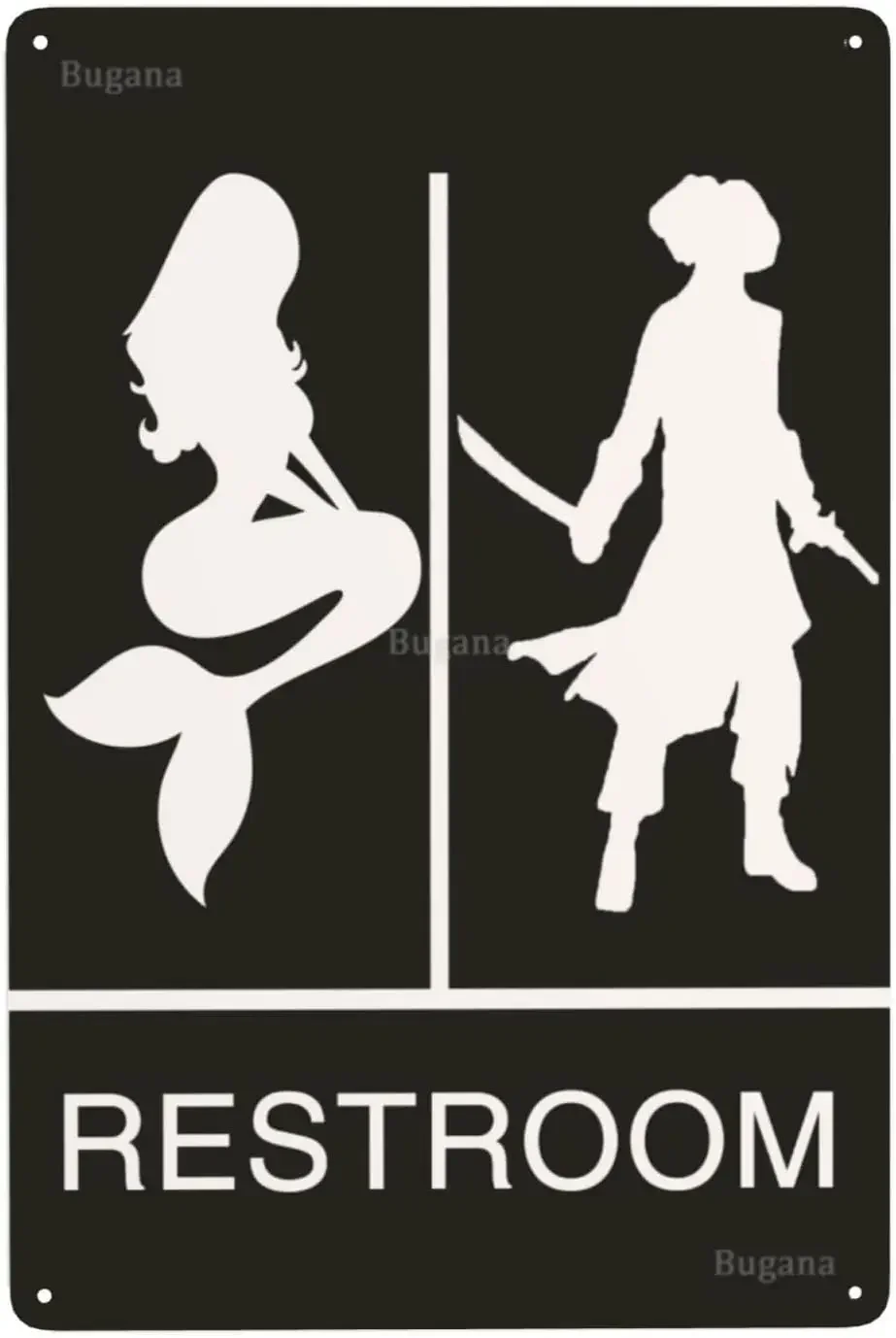 Home Bathroom Door Signs - Metalowy Znak Vintage Syrena Pirat Toaleta,