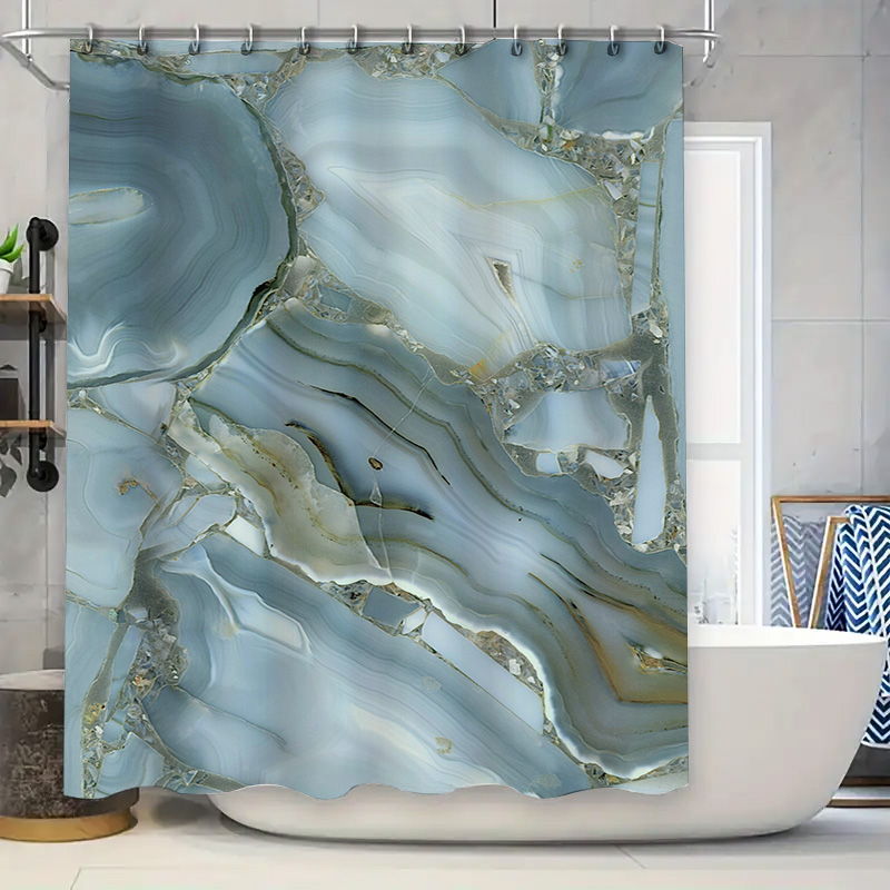 Home Bathroom Images - Niebieska marmurowa zasłona prysznicowa Wodoodporny wystrój